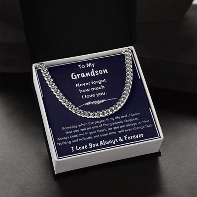 Grandson, Never Forget How Much I Love You, Cubin Link Chain, Birthday, Holiday