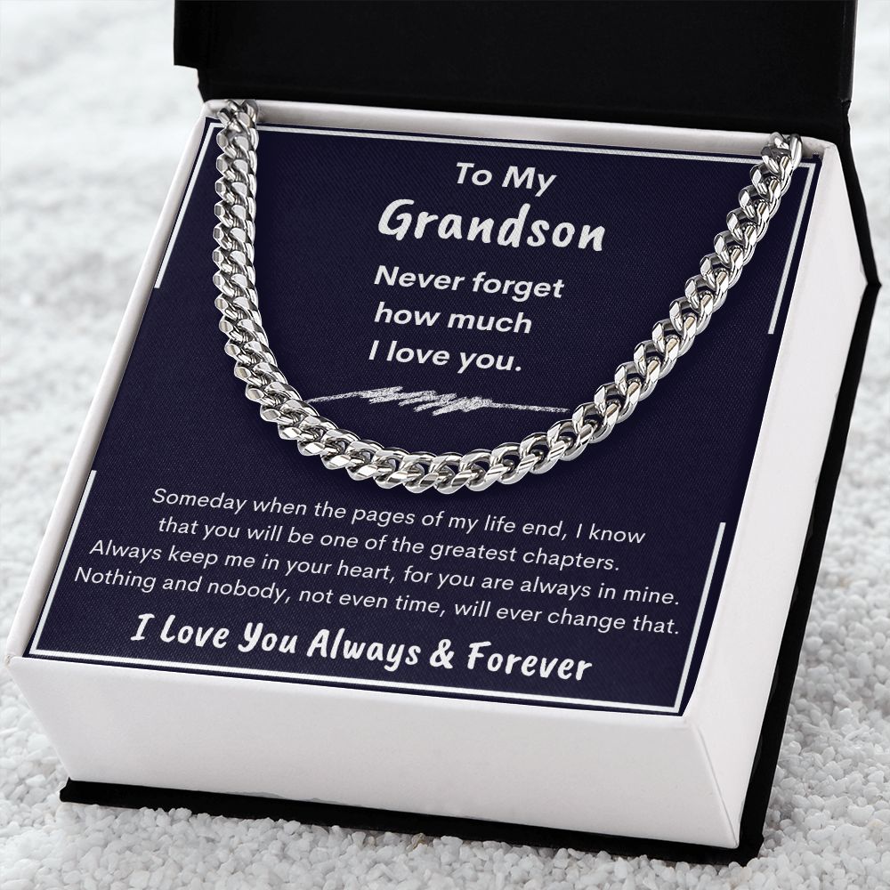 Grandson, Never Forget How Much I Love You, Cubin Link Chain, Birthday, Holiday