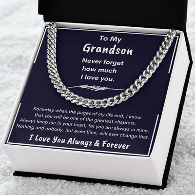Grandson, Never Forget How Much I Love You, Cubin Link Chain, Birthday, Holiday
