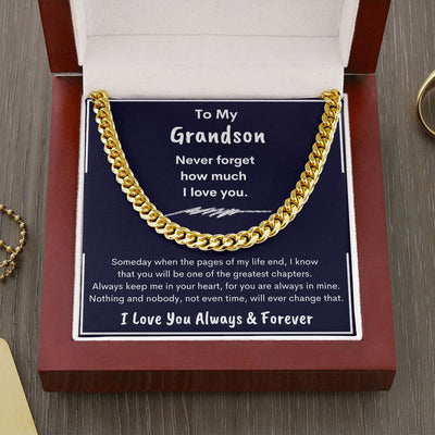 Grandson, Never Forget How Much I Love You, Cubin Link Chain, Birthday, Holiday