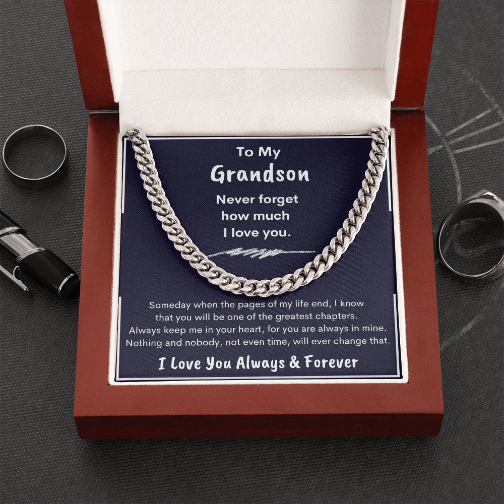 Grandson, Never Forget How Much I Love You, Cubin Link Chain, Birthday, Holiday