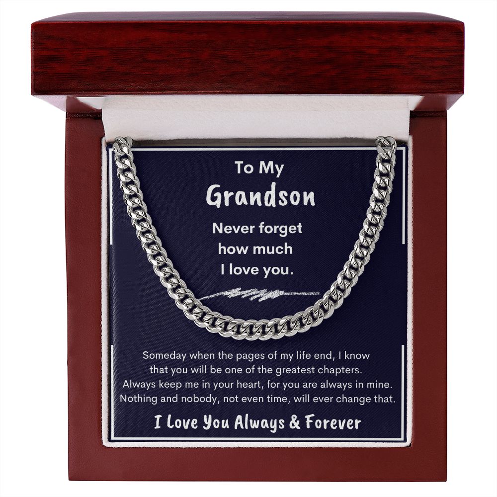 Grandson, Never Forget How Much I Love You, Cubin Link Chain, Birthday, Holiday