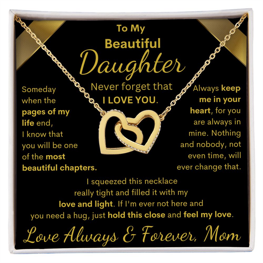 Daughter from Mom, Pages Of My Life, Interlocking Hearts Necklace, Birthday, Holiday