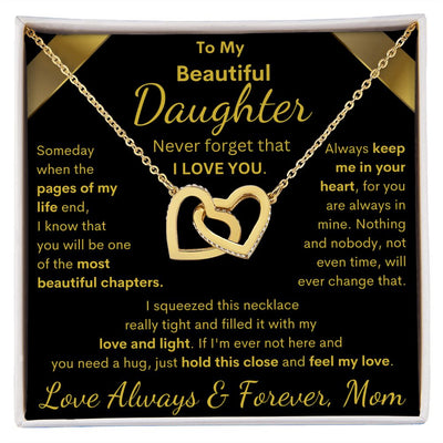 Daughter from Mom, Pages Of My Life, Interlocking Hearts Necklace, Birthday, Holiday