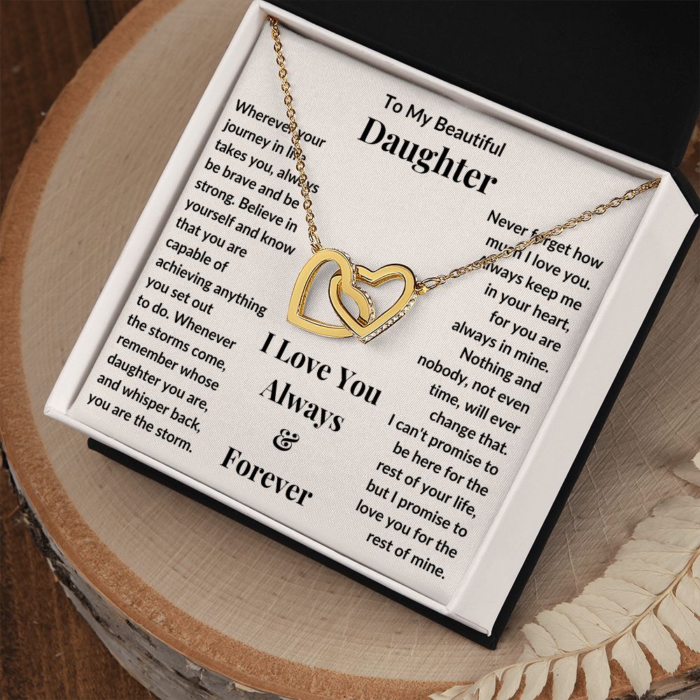 Daughter, Wherever Your Journey In Life Takes You, Interlocking Hearts Necklace, Holiday