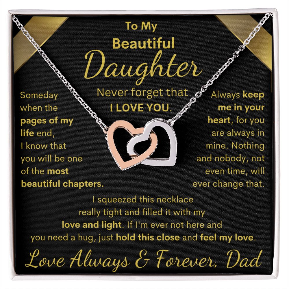 Daughter from Dad, Pages Of My Life, Interlocking Hearts Necklace, Birthday, Holiday
