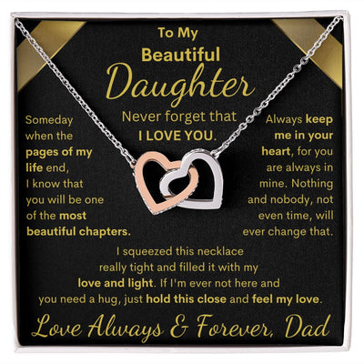 Daughter from Dad, Pages Of My Life, Interlocking Hearts Necklace, Birthday, Holiday