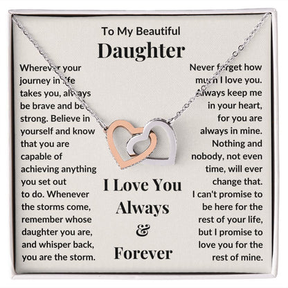 Daughter, Wherever Your Journey In Life Takes You, Interlocking Hearts Necklace, Holiday