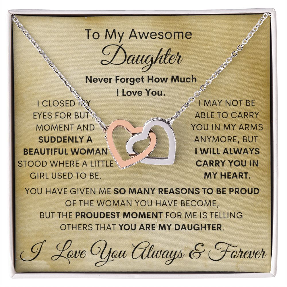 Daughter, Beautiful Woman, Interlocking Hearts Necklace, Holiday
