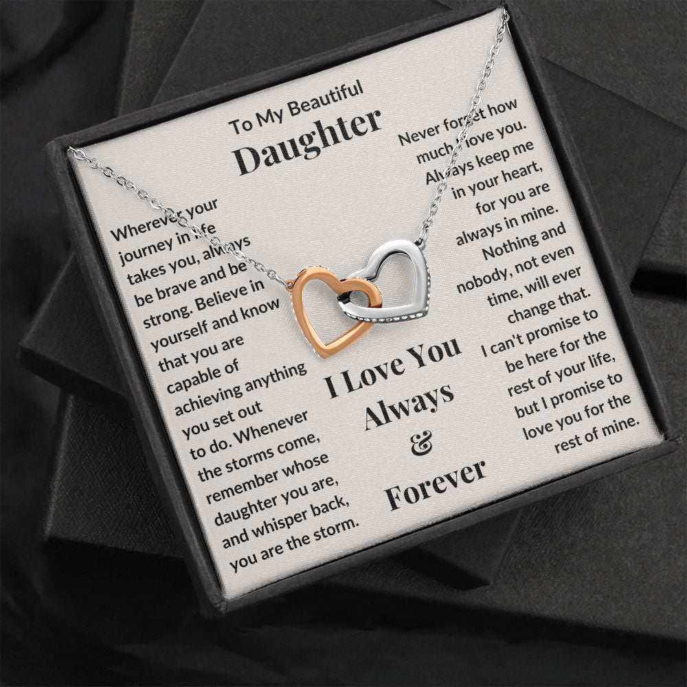 Daughter, Wherever Your Journey In Life Takes You, Interlocking Hearts Necklace, Holiday