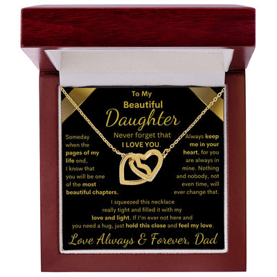 Daughter from Dad, Pages Of My Life, Interlocking Hearts Necklace, Birthday, Holiday