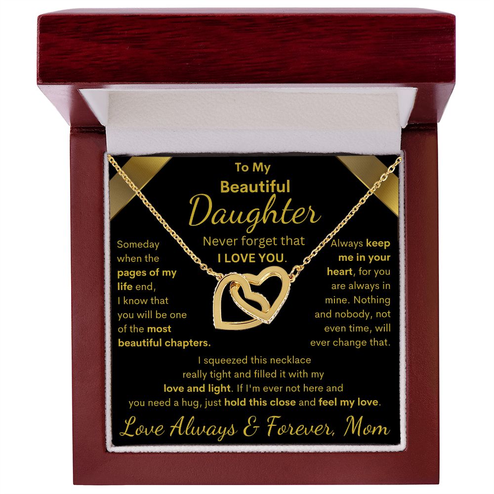 Daughter from Mom, Pages Of My Life, Interlocking Hearts Necklace, Birthday, Holiday