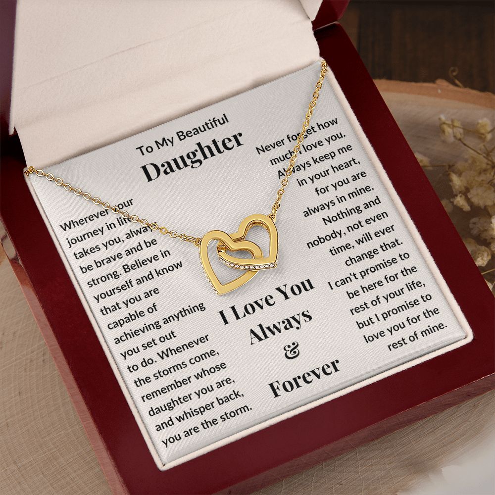 Daughter, Wherever Your Journey In Life Takes You, Interlocking Hearts Necklace, Holiday