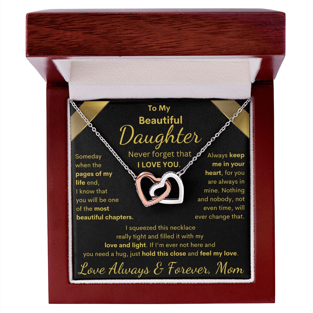 Daughter from Mom, Pages Of My Life, Interlocking Hearts Necklace, Birthday, Holiday