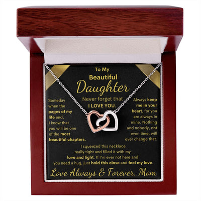 Daughter from Mom, Pages Of My Life, Interlocking Hearts Necklace, Birthday, Holiday