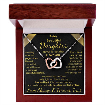 Daughter from Dad, Pages Of My Life, Interlocking Hearts Necklace, Birthday, Holiday