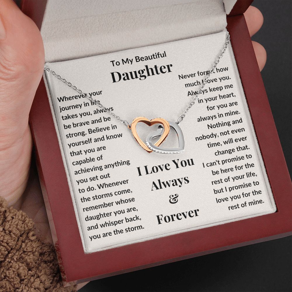 Daughter, Wherever Your Journey In Life Takes You, Interlocking Hearts Necklace, Holiday