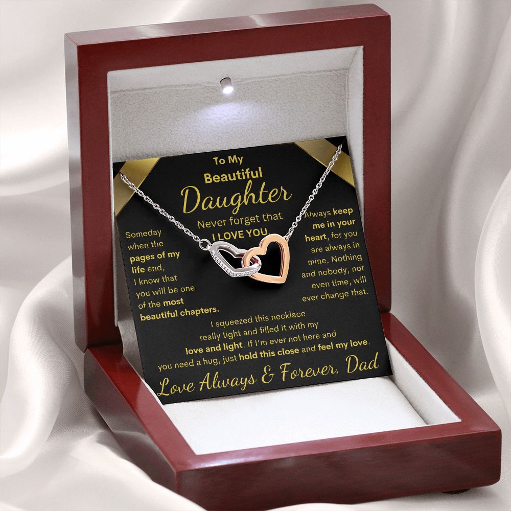 Daughter from Dad, Pages Of My Life, Interlocking Hearts Necklace, Birthday, Holiday