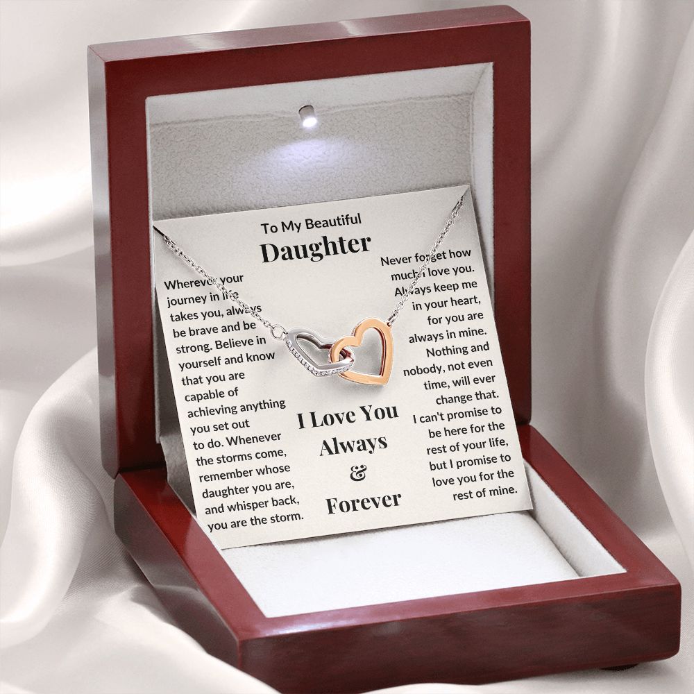 Daughter, Wherever Your Journey In Life Takes You, Interlocking Hearts Necklace, Holiday