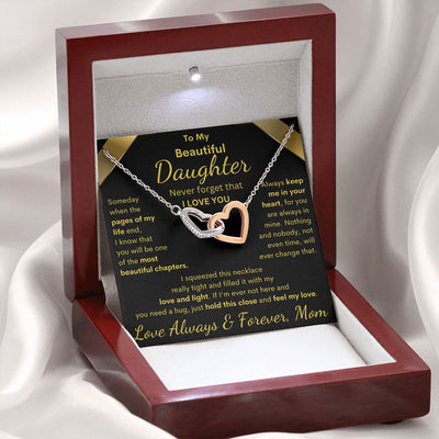 Daughter from Mom, Pages Of My Life, Interlocking Hearts Necklace, Birthday, Holiday