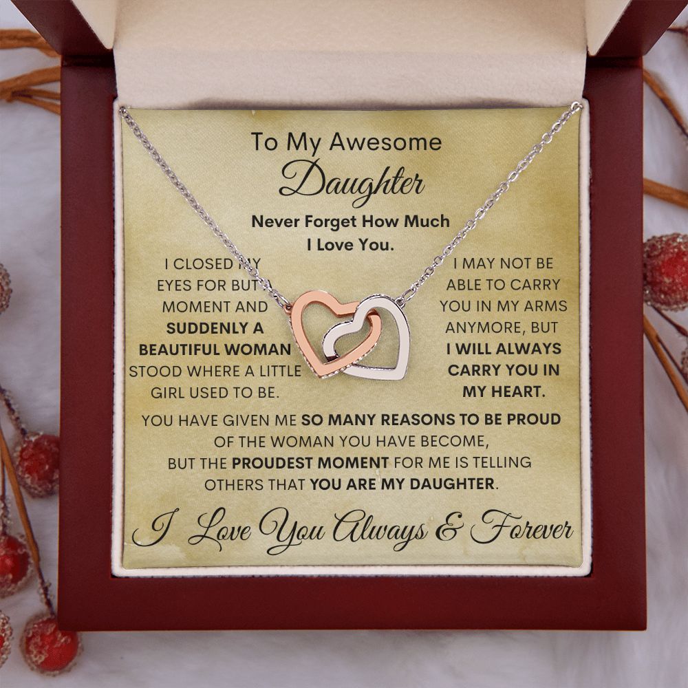 Daughter, Beautiful Woman, Interlocking Hearts Necklace, Holiday