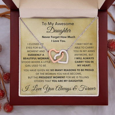 Daughter, Beautiful Woman, Interlocking Hearts Necklace, Holiday