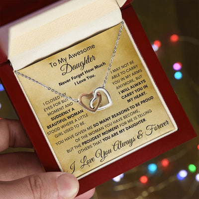Daughter, Beautiful Woman, Interlocking Hearts Necklace, Holiday