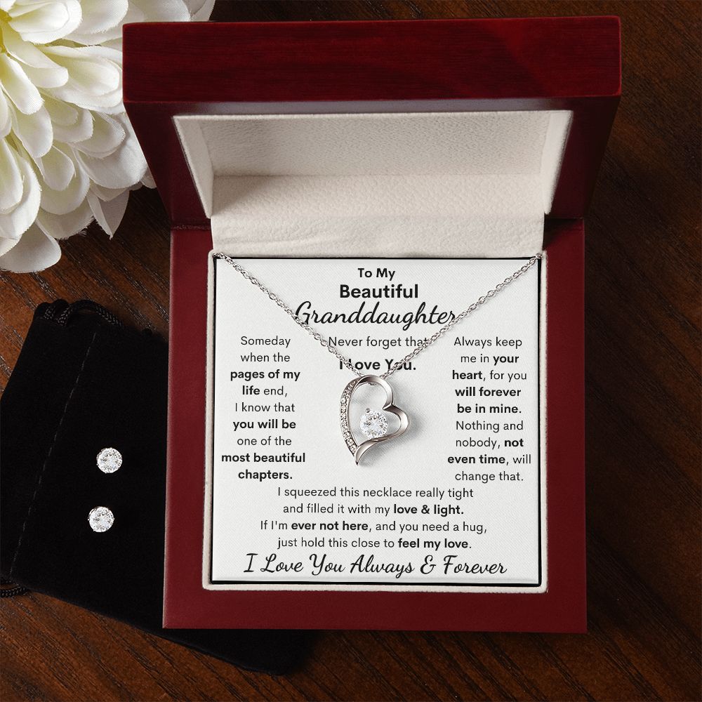 Granddaughter, I Squeezed This Necklace Really Tight, Forever Love Necklace & Earrings, Holiday