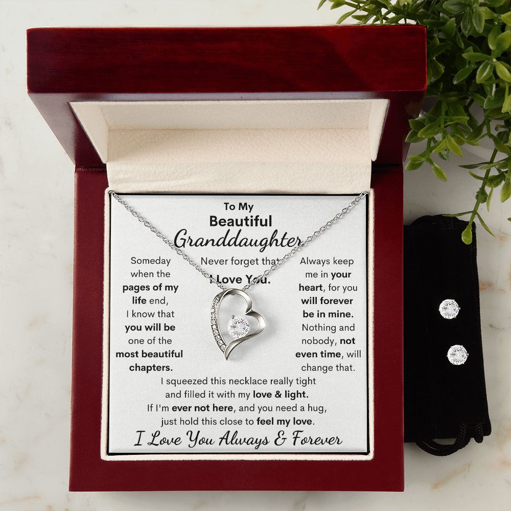 Granddaughter, I Squeezed This Necklace Really Tight, Forever Love Necklace & Earrings, Holiday