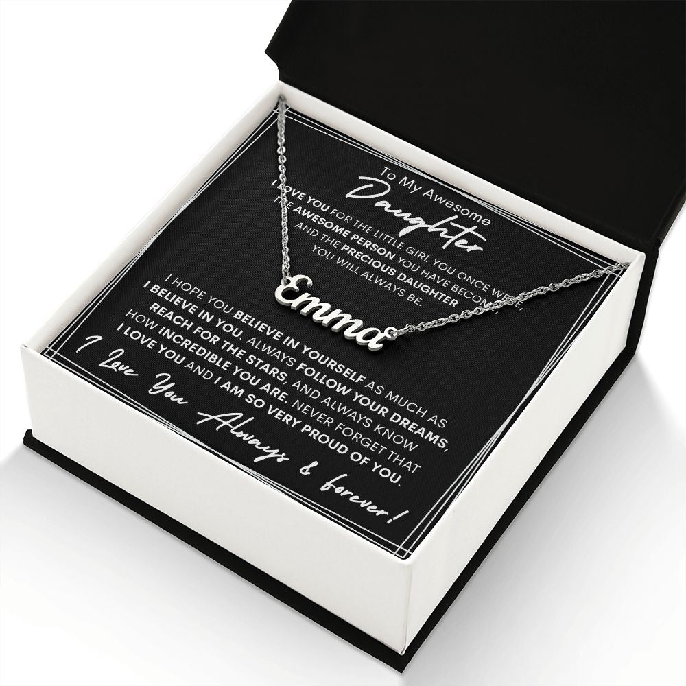 Daughter, Believe In Yourself, Name Necklace, Holiday