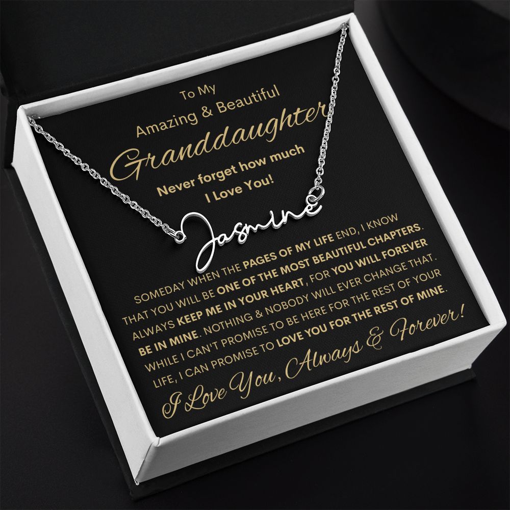 Granddaughter, Signature Style Name Necklace, Birthday, Swt16, Bat Mitzvah, Graduation, Holiday