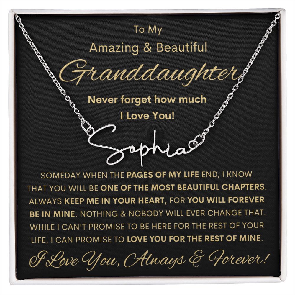 Granddaughter, Signature Style Name Necklace, Birthday, Swt16, Bat Mitzvah, Graduation, Holiday
