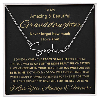 Granddaughter, Signature Style Name Necklace, Birthday, Swt16, Bat Mitzvah, Graduation, Holiday