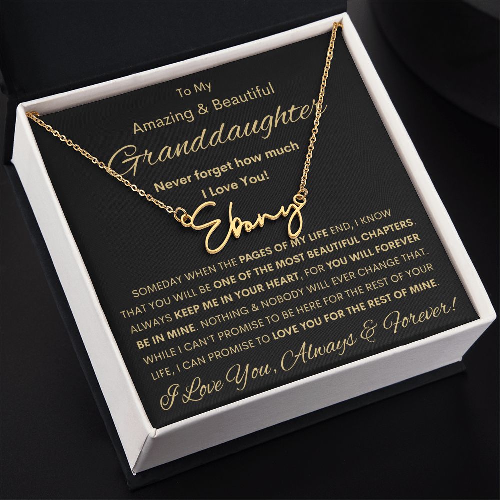Granddaughter, Signature Style Name Necklace, Birthday, Swt16, Bat Mitzvah, Graduation, Holiday