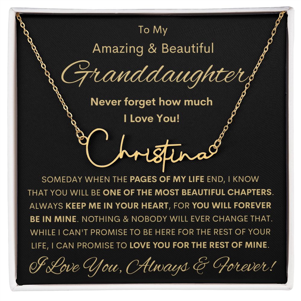 Granddaughter, Signature Style Name Necklace, Birthday, Swt16, Bat Mitzvah, Graduation, Holiday