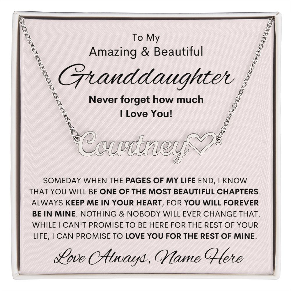 Granddaughter Gift, Heart Name Necklace