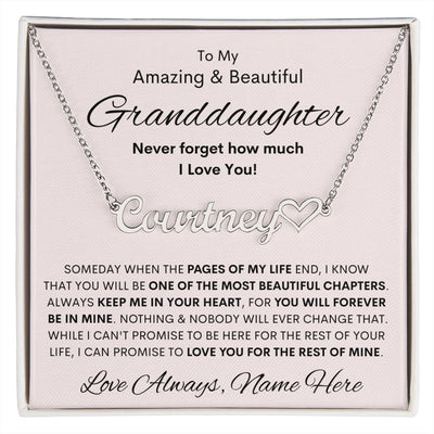 Granddaughter Gift, Heart Name Necklace