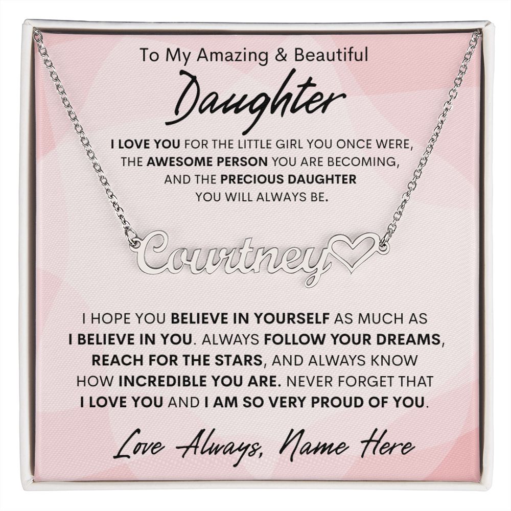 Daughter Gift, Heart Name Necklace