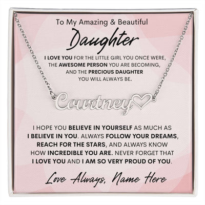 Daughter Gift, Heart Name Necklace