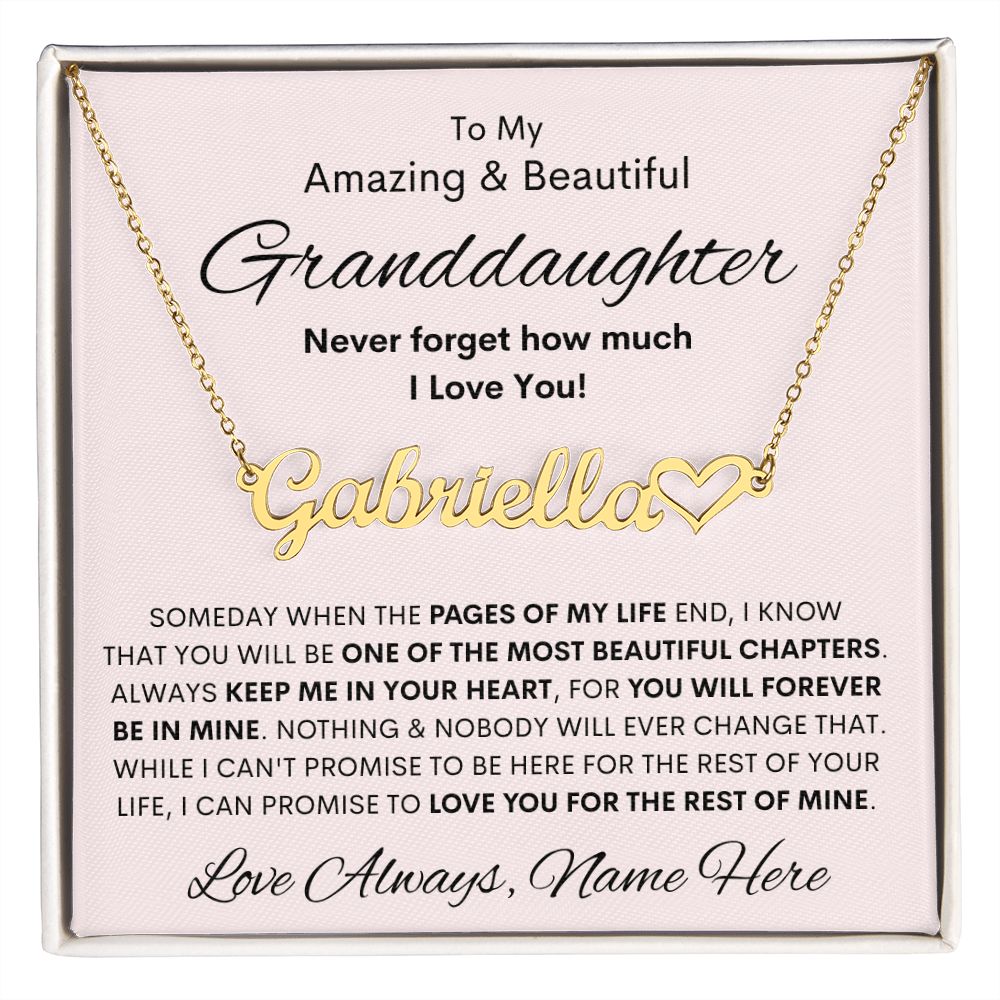 Granddaughter Gift, Heart Name Necklace
