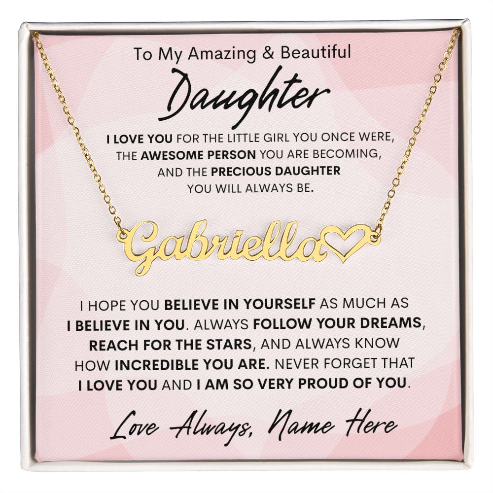 Daughter Gift, Heart Name Necklace