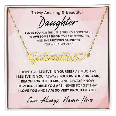 Daughter Gift, Heart Name Necklace