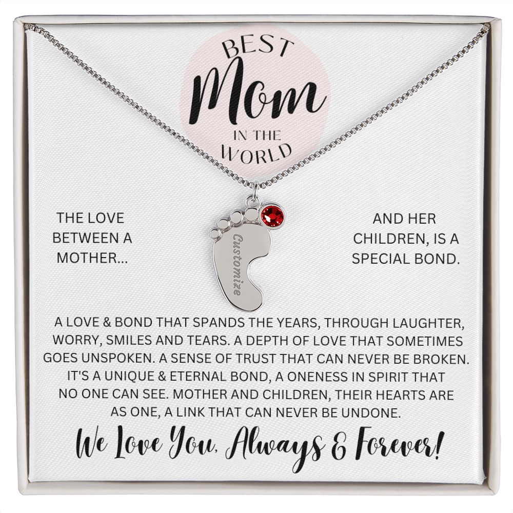 Mom Gift, Engraved Baby Feet Necklace