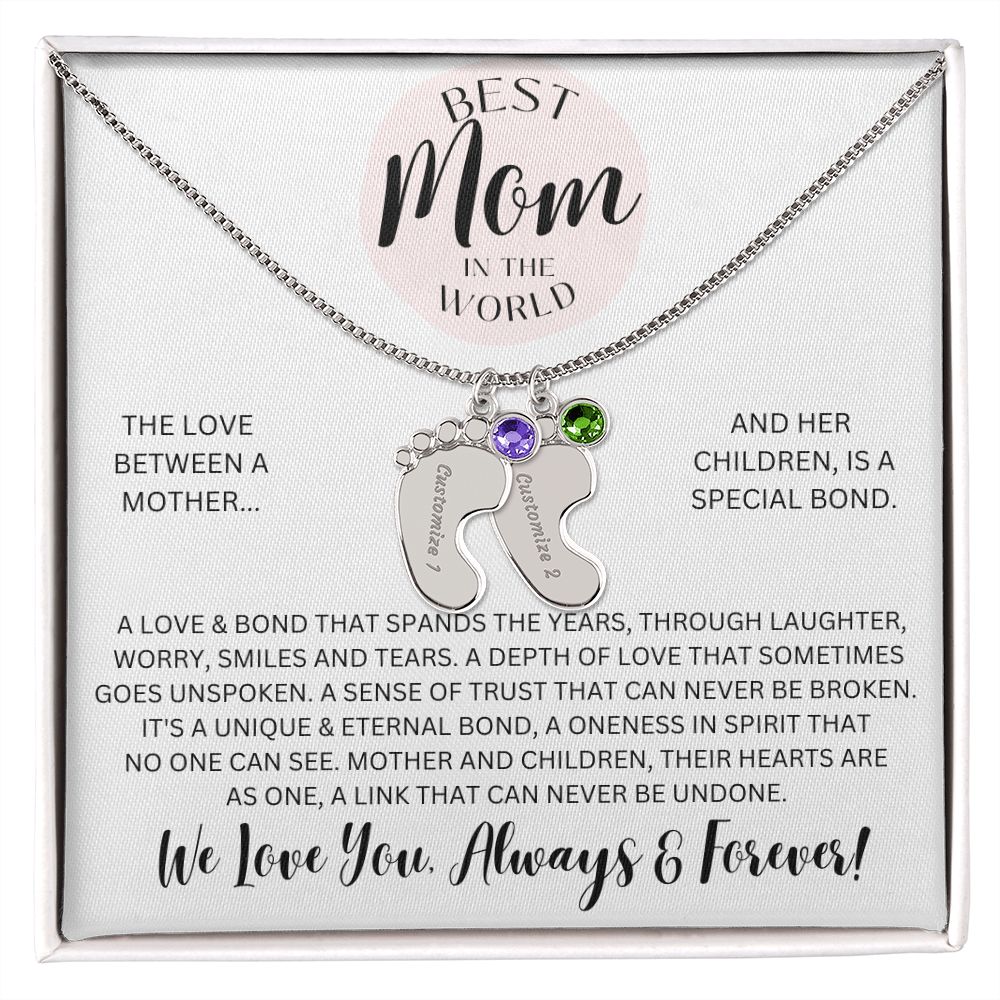 Mom Gift, Engraved Baby Feet Necklace
