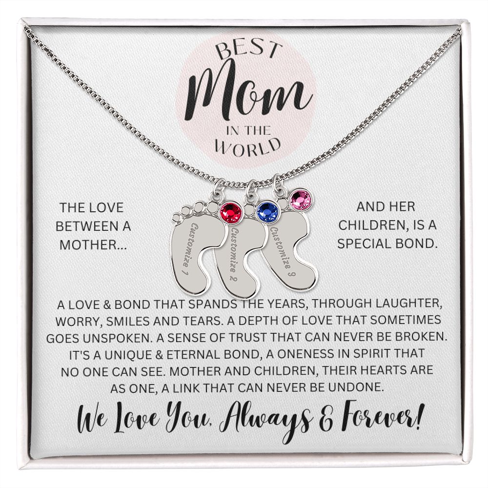 Mom Gift, Engraved Baby Feet Necklace