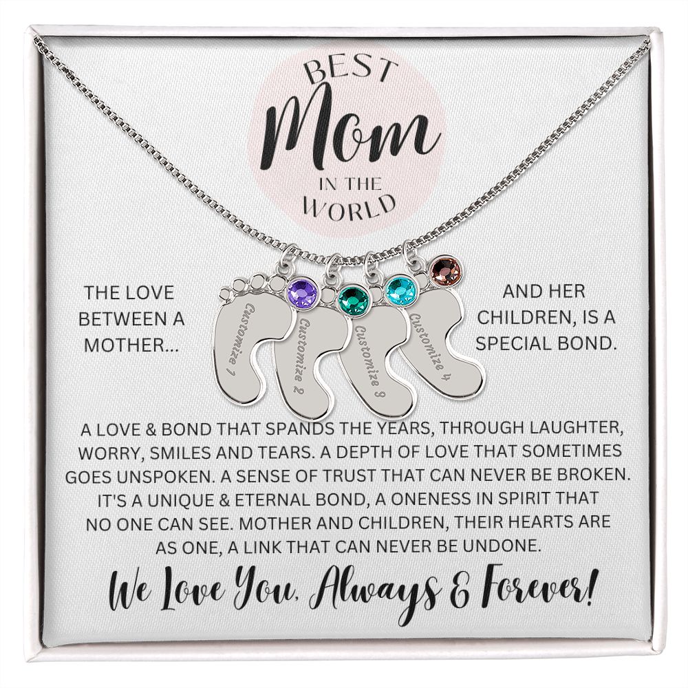Mom Gift, Engraved Baby Feet Necklace