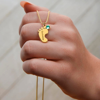 Mom Gift, Engraved Baby Feet Necklace