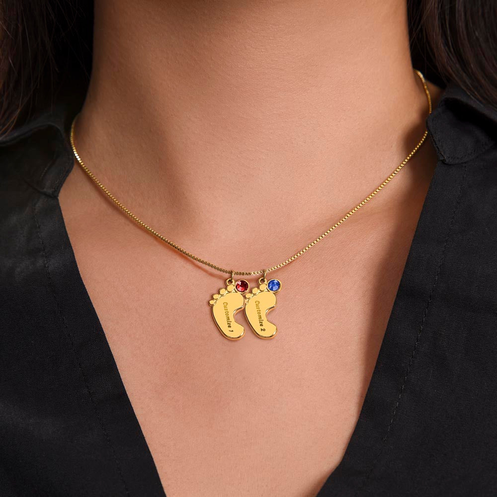 Mom Gift, Engraved Baby Feet Necklace