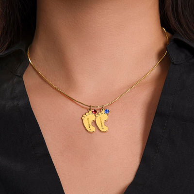 Mom Gift, Engraved Baby Feet Necklace