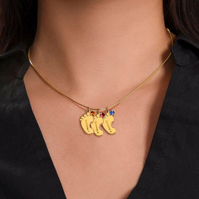 Mom Gift, Engraved Baby Feet Necklace